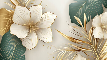 Sticker - Golden Leaf and White Flower Illustration