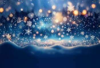 Aufkleber - A snowy landscape with a blurred background of sparkling lights.