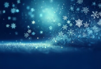 Aufkleber - A blue background with sparkling silver glitter along the bottom, and white snowflakes falling from the top.