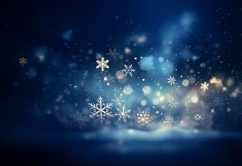 Aufkleber - A dark blue background with a soft white glow at the bottom, featuring a flurry of white snowflakes and shimmering lights.