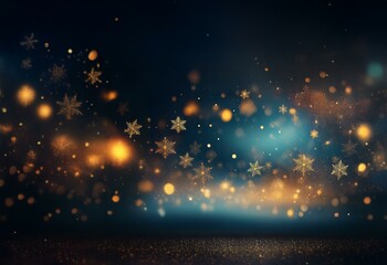 Canvas Print - A dark blue background with falling snowflakes and glowing orbs of light. The bottom of the image is a sparkling surface.