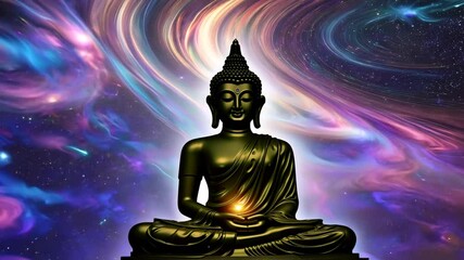Canvas Print - background sky cosmic stars galaxies colorful statue night animation futuristic buddha travel buddhi