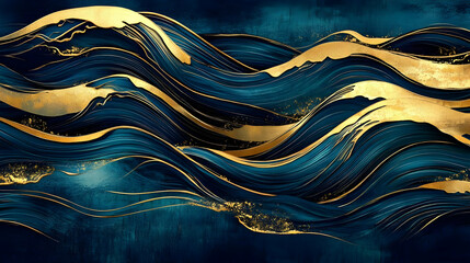 Canvas Print - Abstract Blue and Gold Wave Illustration