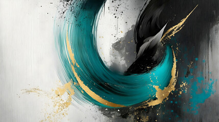 Canvas Print - Abstract Painting with Teal and Gold Swirls