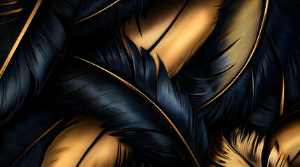 Sticker - Abstract Background with Black and Gold Feathers