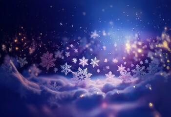 Wall Mural - A winter wonderland with sparkling snow and glowing lights.