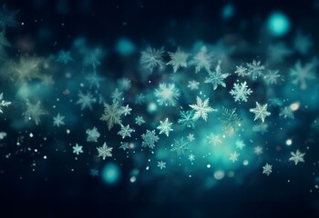 Poster - A dark blue background with a flurry of white snowflakes and blue bokeh lights.