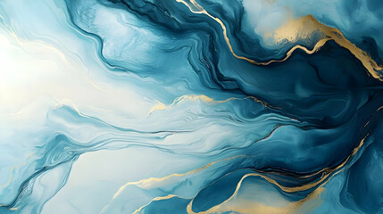 Canvas Print - Abstract Blue and Gold Swirling Marble Background