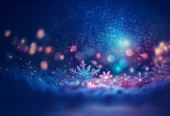 Aufkleber - A winter scene with sparkling snowflakes and bokeh lights.
