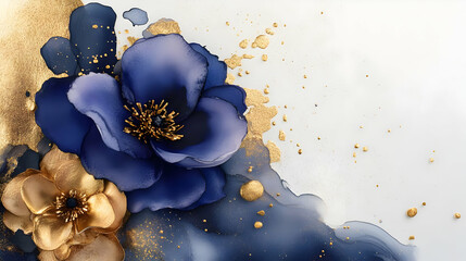 Wall Mural - Abstract Watercolor Illustration with Gold Flowers