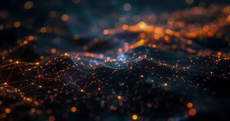 Wall Mural - abstract technology background with illuminated network connections and interconnected nodes.