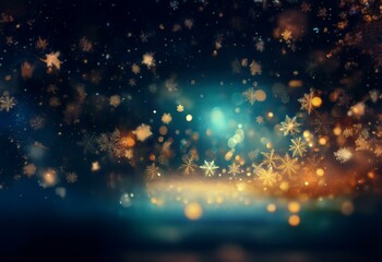 Canvas Print - A dark blue background with a light blue glow at the center, a light mist, and falling snowflakes.