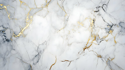 Poster - White Marble Background with Golden Veins - Abstract Background