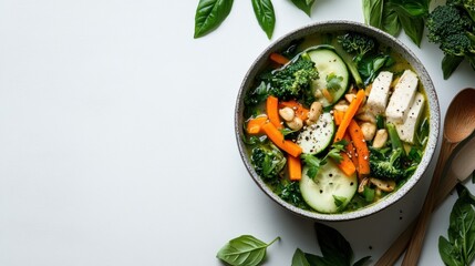 Wall Mural - Frische Gemüsesuppe mit Tofu und Sauerrahm für Kochkunst und gesundes Leben