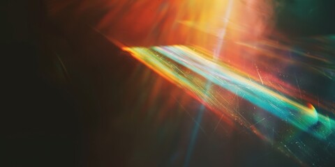Wall Mural - blur rainbow light leaks on black background flare outdoors lighting.