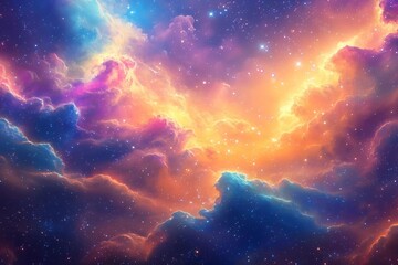 A night in the colorful universe. Galaxy, Nebula, Supernova, Astronomy.