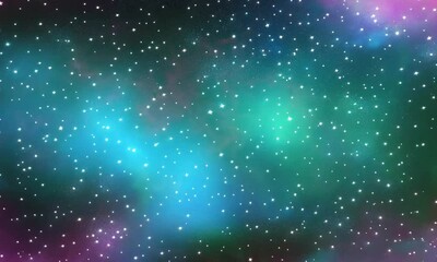 Wall Mural - A vibrant cosmic background featuring stars and colorful nebulae in shades of green and pink.