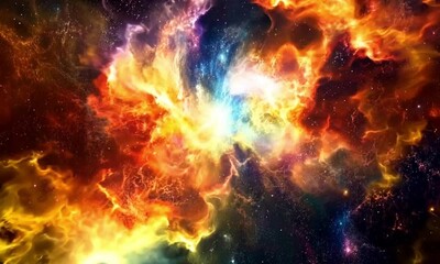 Wall Mural - A vibrant cosmic explosion, showcasing colorful nebulae and stardust in a deep space setting.