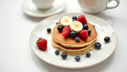 Poster -  Deliciously stacked pancakes with fresh berries and banana slices