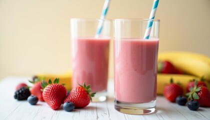 Wall Mural -  Freshly blended fruit smoothies ready to enjoy