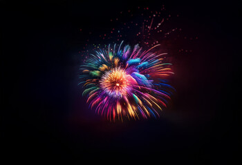 Canvas Print - A colorful firework display explodes against a black background, creating a circular pattern of light.