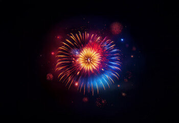 Sticker - An isolated, colorful firework display explodes against a black background.