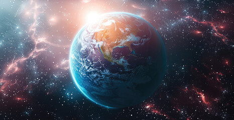 Wall Mural - a earth like planet, with greenish atmosphere. the blue oceans cover about the half of the surface. 
