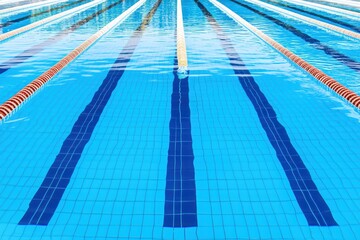 Swimming pool with clear blue water and lane markings, ideal for competitive swimming imagery.