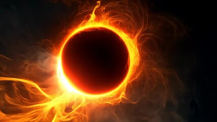 Wall Mural - A fiery ring encircles a dark sphere, resembling a solar eclipse in a cosmic landscape