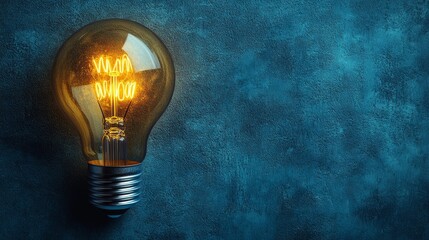 Canvas Print - Glowing light bulb providing inspiration on blue background