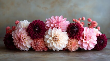 Poster - Dahlia flowers arrangement blooming on rustic wood table