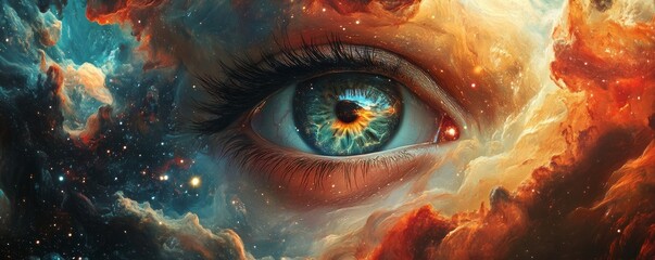 Wall Mural - woman eye reflecting universe galaxy space exploration concept