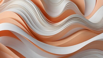 Elegant Abstract Paper Waves in Soft Peach & White Tone, flowing motion pattern artistic pastel colour background. Calm & sophistication theme 