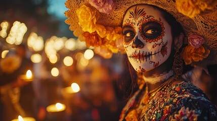 Day of the Dead Portrait Woman with Sugar Skull Makeup