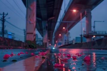 Poster - Rose petals road architecture cityscape.