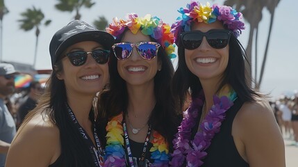 A group of LGBTQ activists and allies from various ethnic backgrounds, smiling and celebrating at a community event.