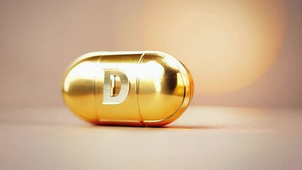 Wall Mural - Gold pill with the letter D on it. The pill is shiny and golden. It is a pill that is meant to be taken daily