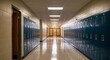 © sevenSkies - Empty school hallway with lockers background long hallway lined with metal lockers and bright lighting