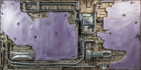 Poster - Metal Panel with Purple Coating and Intricate Piping