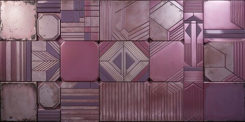 Poster - Geometric Metallic Wall Panels - Pink & Silver