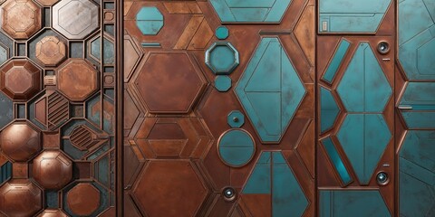 Canvas Print - Futuristic Metallic Wall with Geometric Shapes