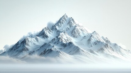 Wall Mural - Majestic Alpine Solitude: A Pristine Snow-Capped Mountain Peak Rising Through Ethereal Mists in Nature's Crystalline Symphony