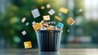 © Jack - A digital trash bin icon overflowing with old files and documents