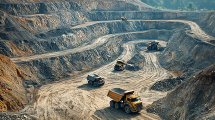 Mining site with trucks.