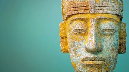 Wall Mural - Mayan king,  head carving, detail from temple.