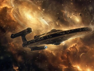 Wall Mural - vivid digital a sleek spacecraft navigating a vibrant cosmic landscape, surrounded by swirling galax