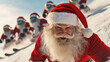 © olvius - a group of cheerful Santa Clauses skiing down the mountain,