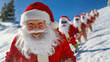 © olvius - a group of cheerful Santa Clauses skiing down the mountain,