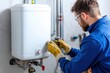 © Preeyanuch - A skilled technician installs a modern water heater, showcasing precision and expertise in home maintenance and plumbing services.