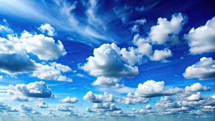 Forced perspective blue sky background with white clouds panorama